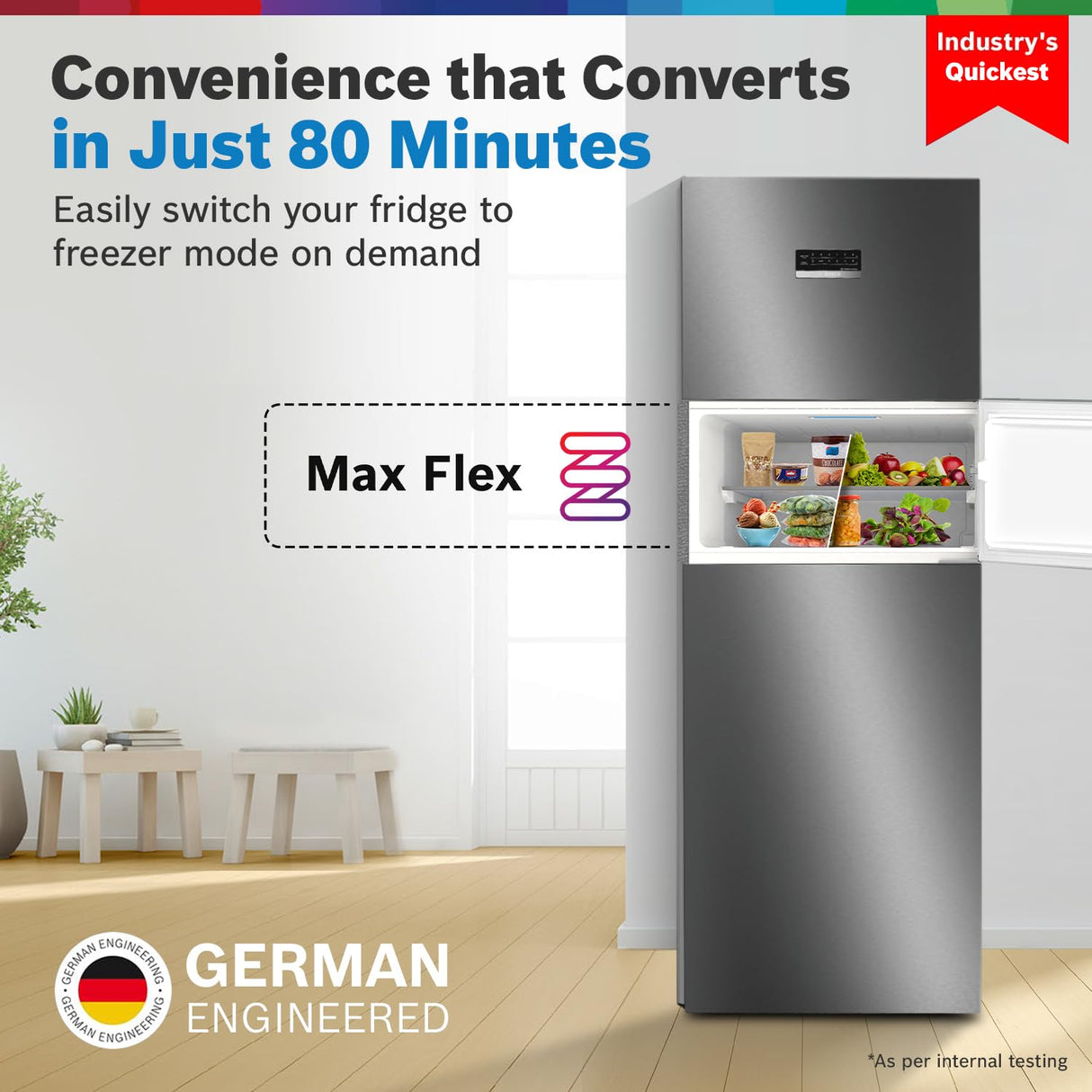 Bosch 335L Max Flex,3 Star,8 in 1 Convertible,Vario Inverter,Frost Free Triple Door Refrigerator,Smo