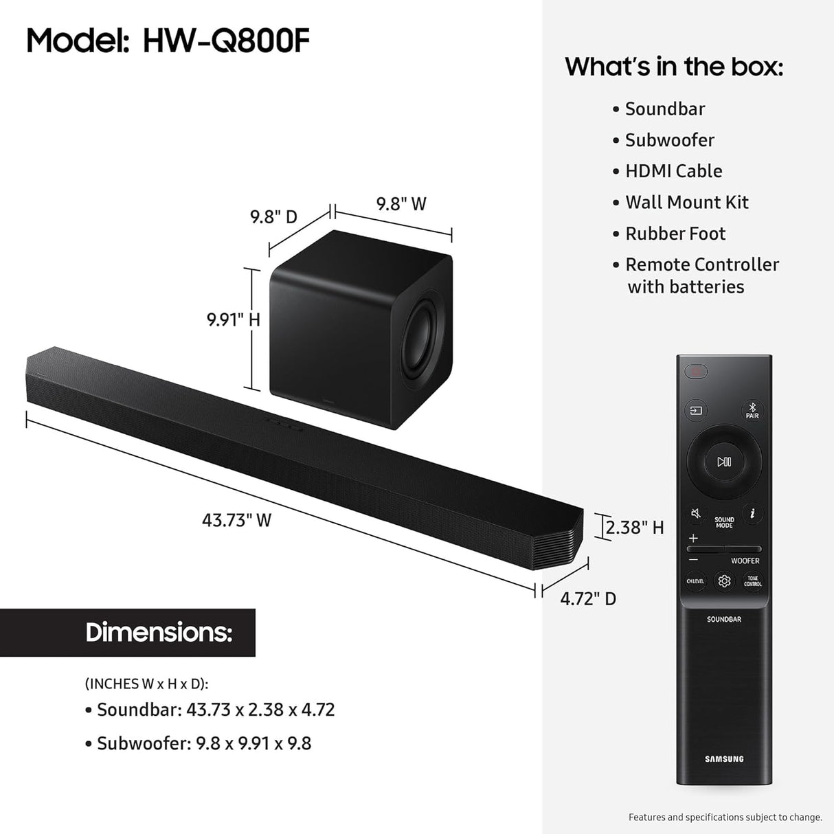 SAMSUNG SOUNDBAR HW-Q800F/XL BLK-open box
