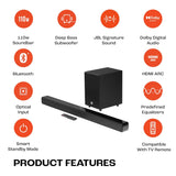 JBL Cinema SB241, Dolby Digital Soundbar with Wired Subwoofer for Extra Deep Bass, 2.1 Channel Home Theatre with Remote, HDMI ARC, Bluetooth & Optical Connectivity (110W) – OPEN BOX