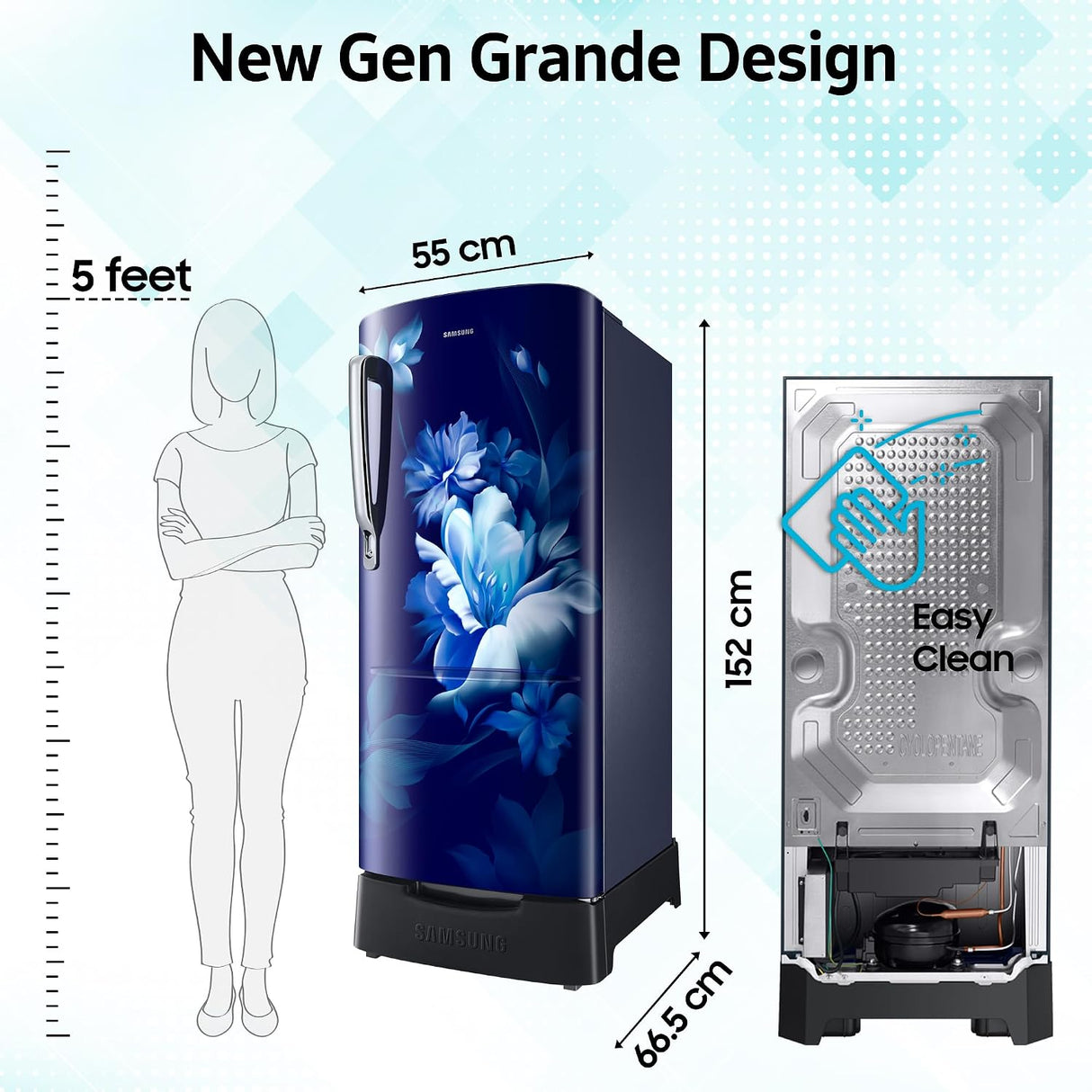 Samsung 223 L, 3 Star, Digital Inverter, Direct-Cool Single Door Refrigerator (RR24H2823UZ/NL, Midnight Blossom Blue, Base Stand Drawer, Single Touch Defrost, 2026 Model)-OPEN BOX