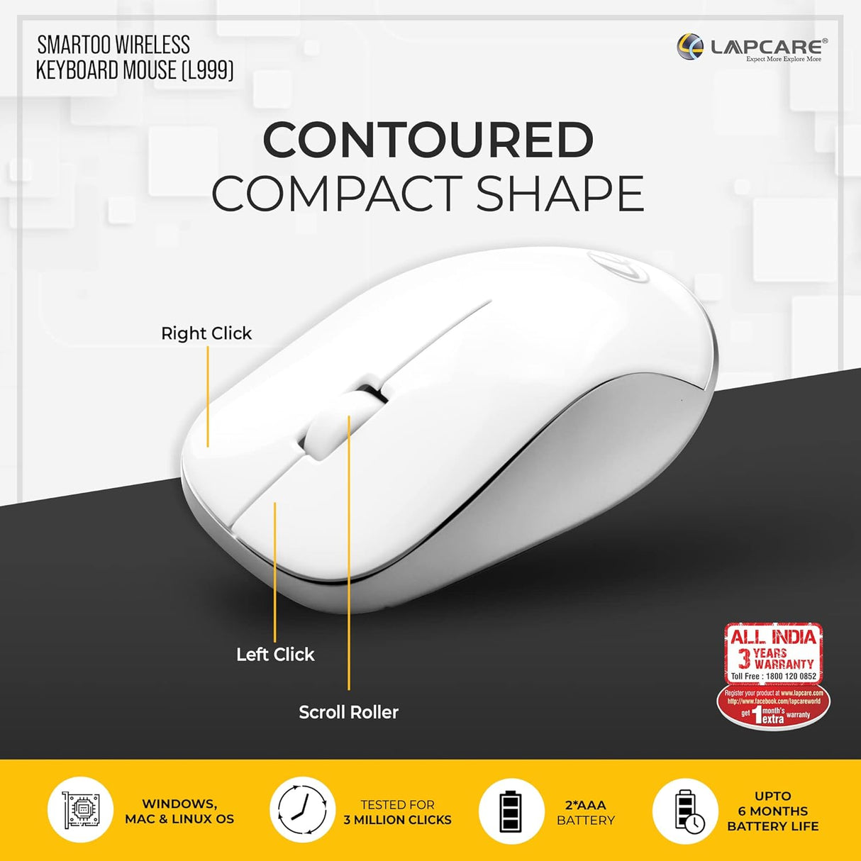 Lapcare Smartoo Wireless Keyboard and Mouse Combo (White)