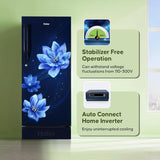 Haier 190L 5 Star Direct Cool Single Door Refrigerator | 3 Toughened Glass Shelves | Fast Ice Making in Just 60 minutes | Large Veg Box| Easy Clean Back (HED-205MFB-P, Marine Peony, Base Stand)-OPEN BOX