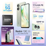 Redmi 13C 5G (Startrail Green,6GB RAM, 128GB Storage) | MediaTek Dimensity 6100+ 5G | 90Hz Display