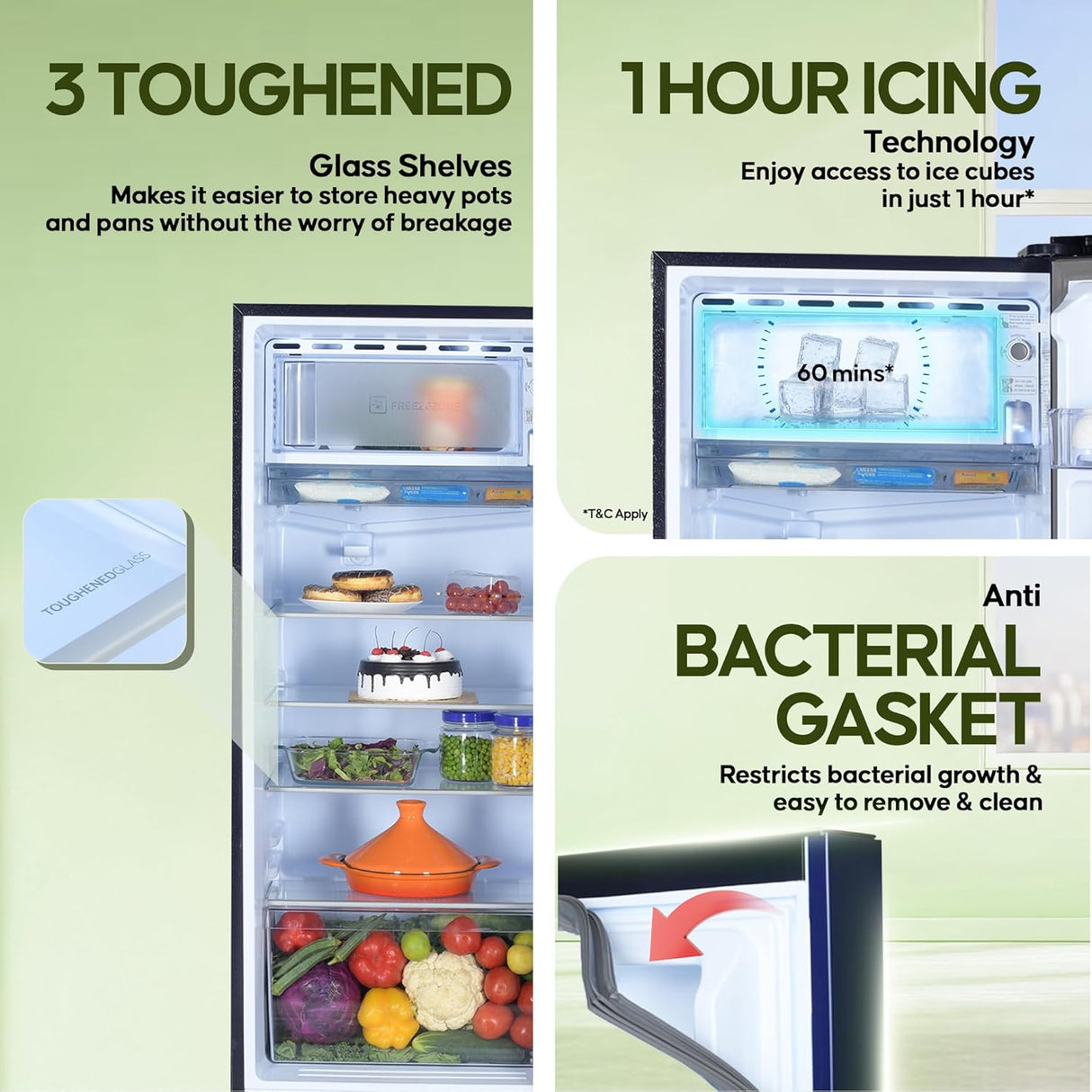 Haier 190L 5 Star Direct Cool Single Door Refrigerator | 3 Toughened Glass Shelves | Fast Ice Making in Just 60 minutes | Large Veg Box| Easy Clean Back (HED-205MFB-P, Marine Peony, Base Stand)-OPEN BOX