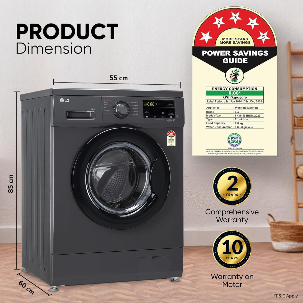 LG 8 Kg 5 Star Direct Drive Technology, Steam Wash, 6 Motion DD, Smart Diagnosis, Fully Automatic Front Load Washing Machine (FHM1408BDM, Allergy Care, In-Built Heater, Touch Panel, Middle Black)-OPEN BOX