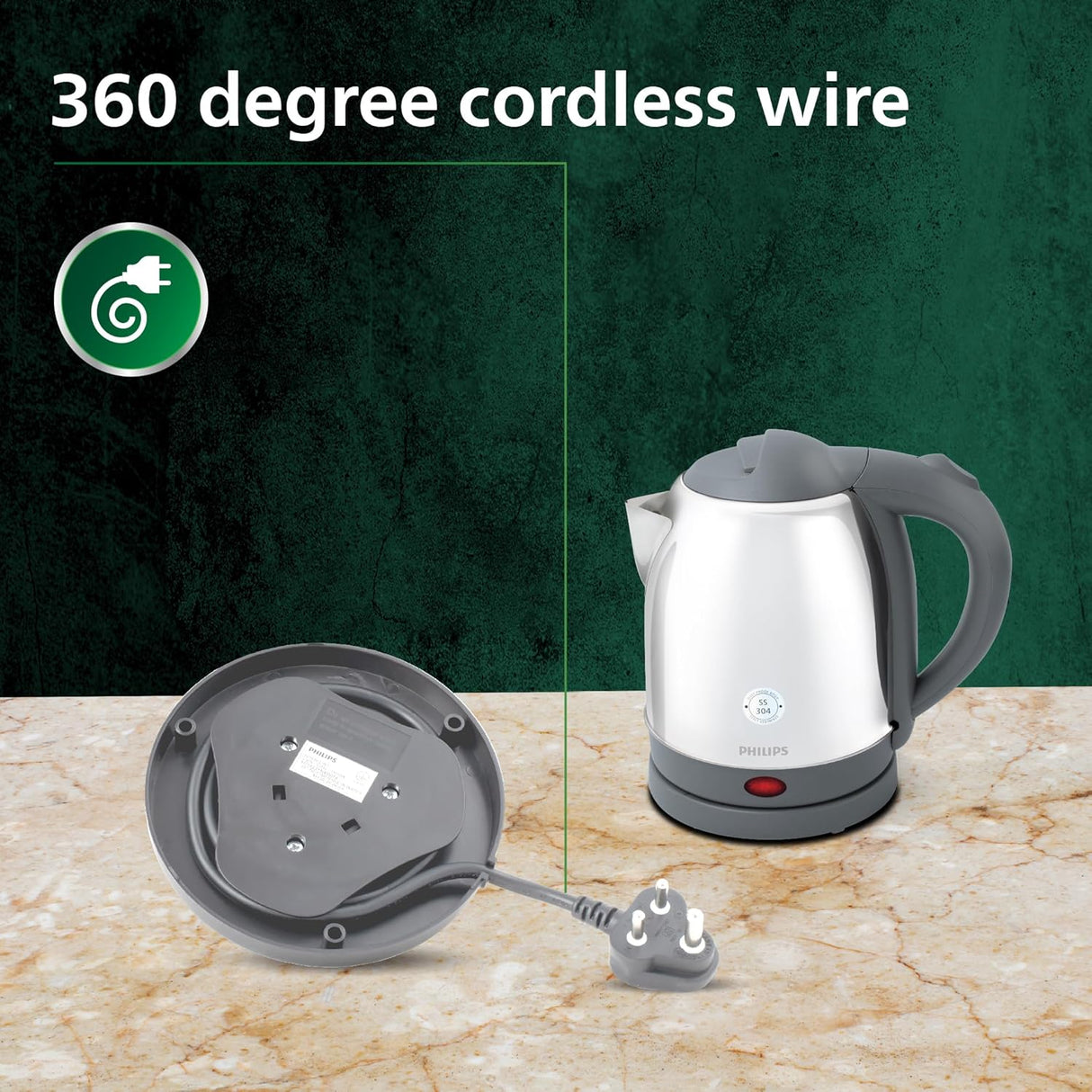 Philips HD9363/02 1.2 L Kettle with rust free SS304 25% Thicker Stainless Steel body for longer life |Triple safe auto cut off | 1300W (OPENBOX)