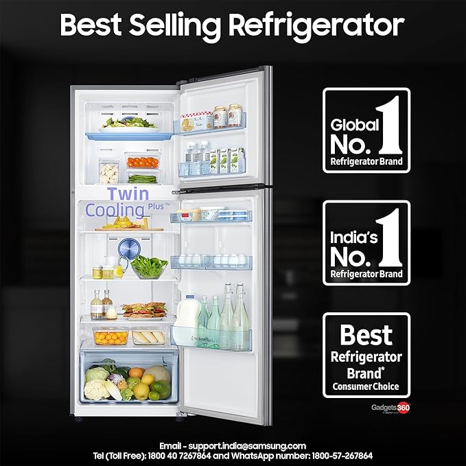 SAMSUNG 322 Litres 3 Star Frost Free Double Door Convertible Refrigerator with Stabilizer Free Operation (RT37C4523S8/HL, Elegant Inox)