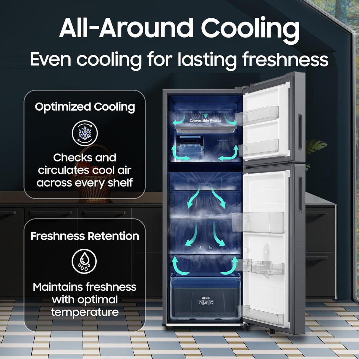Samsung 236 L, 3 Star, Convertible, Digital Inverter Frost Free Double Door Refrigerator (RT40H28U3THL, Silver, Refined Inox, 2026 Model)-OPEN BOX