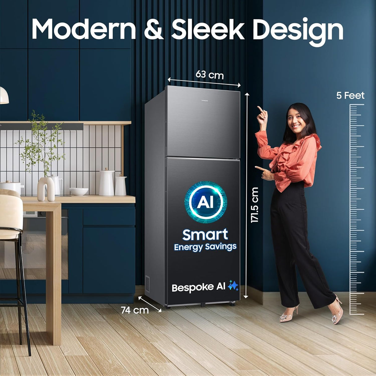 Samsung 330 L, 3 Star, Convertible 5-in-1, Digital Inverter, Frost Free Double Door, WiFi Bespoke AI