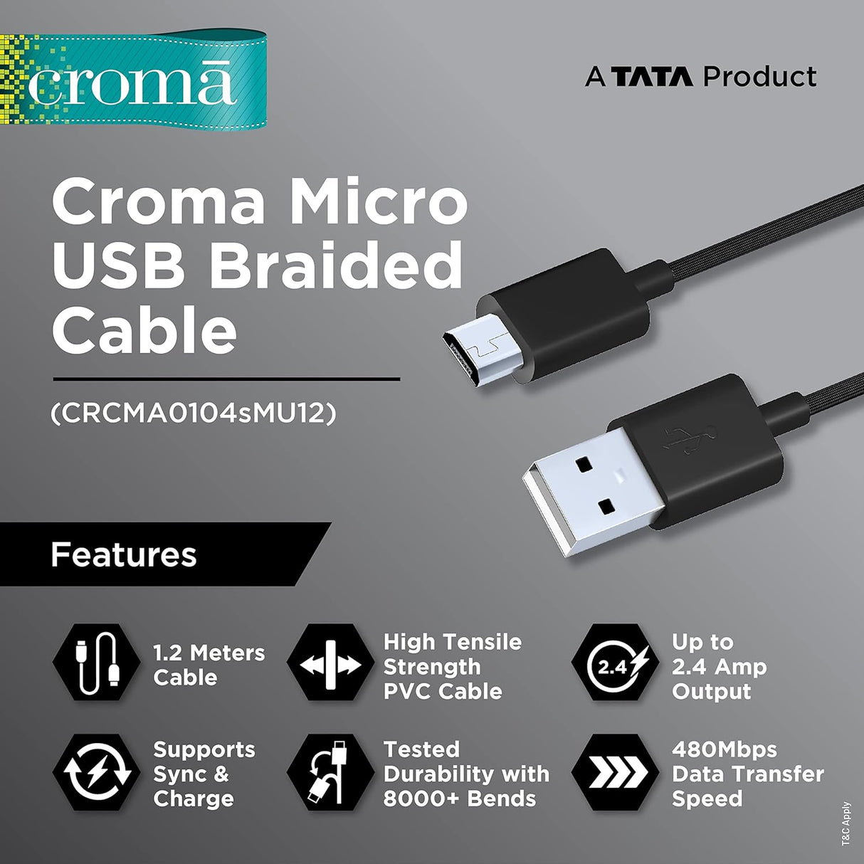 Croma MicroUSB Braided Cable CRCMA0104SMU12