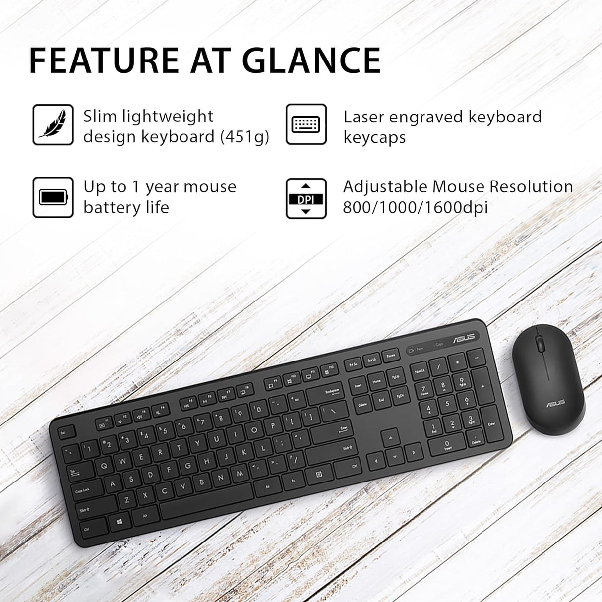 ASUS CW100 Wireless Keyboard and Mouse Combo (Black)