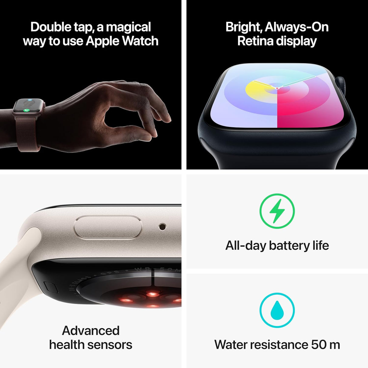 Apple Watch Series 9 GPS (45mm, Midnight Aluminium Case with Midnight Sport Band, M/L)
