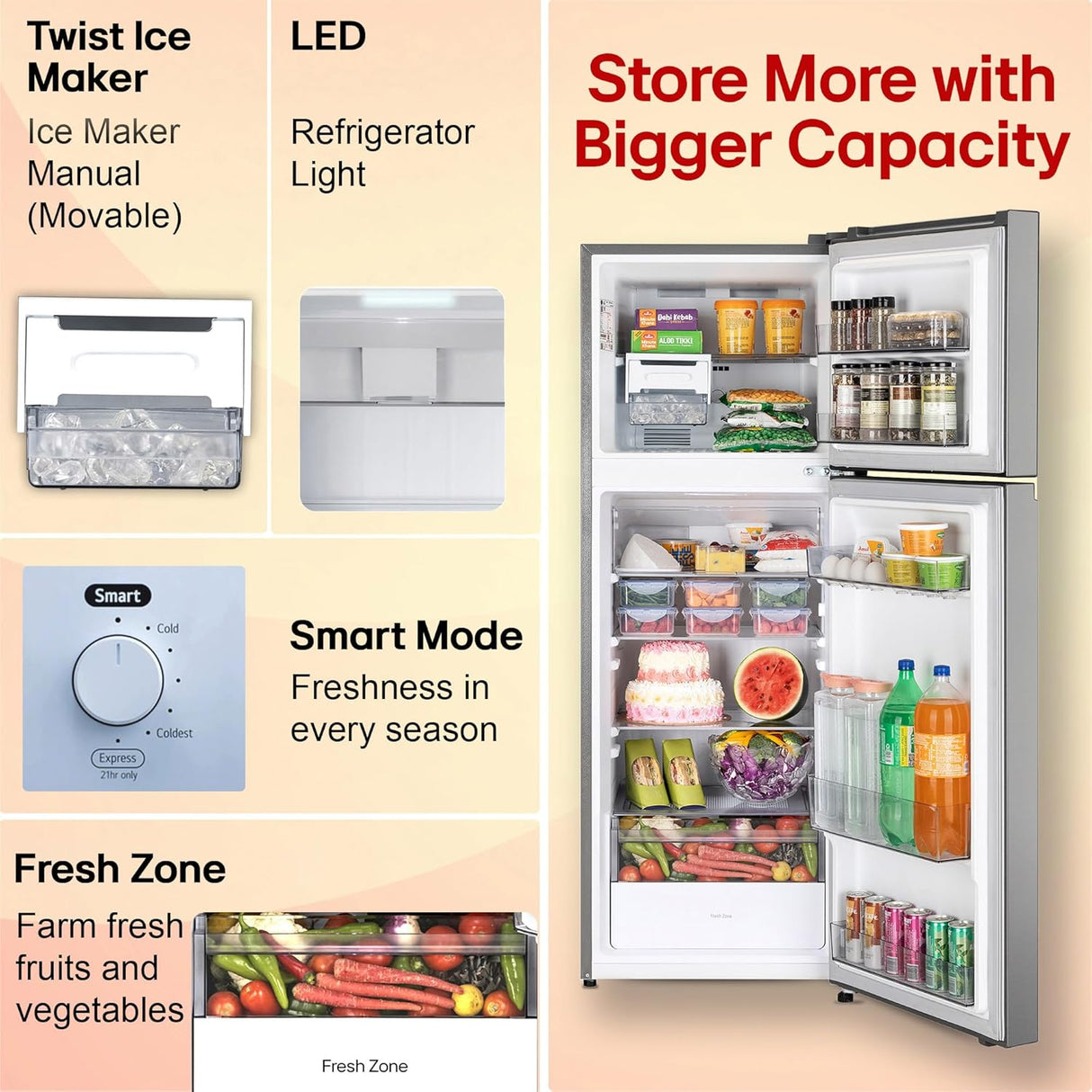 LG 251 L, 1 Star, Frost-Free Smart Inverter Double Door Refrigerator with Smart Mode (GLT2516WWPZ, Shiny Steel, Multi Air Flow Cooling with Max Fresh Zone, 2026 Model)-OPEN BOX