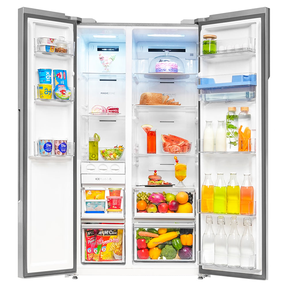 Haier 596 L 3 Star Side By Side Refrigerator with Deo Fresh Technology, Regal Steel, HRS-682WRSU1(OPENBOX)