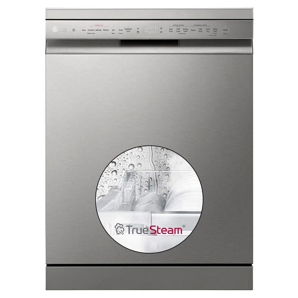 LG 14 Place Dishwasher, WiFi Enabled, True Steam, Quadwash, Inverter Direct Drive Technology, 4 washing arms, Silver (DFB532FP) - OPEN BOX