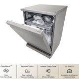 LG 14 Place Dishwasher, WiFi Enabled, True Steam, Quadwash, Inverter Direct Drive Technology, 4 washing arms, Silver (DFB532FP) - OPEN BOX