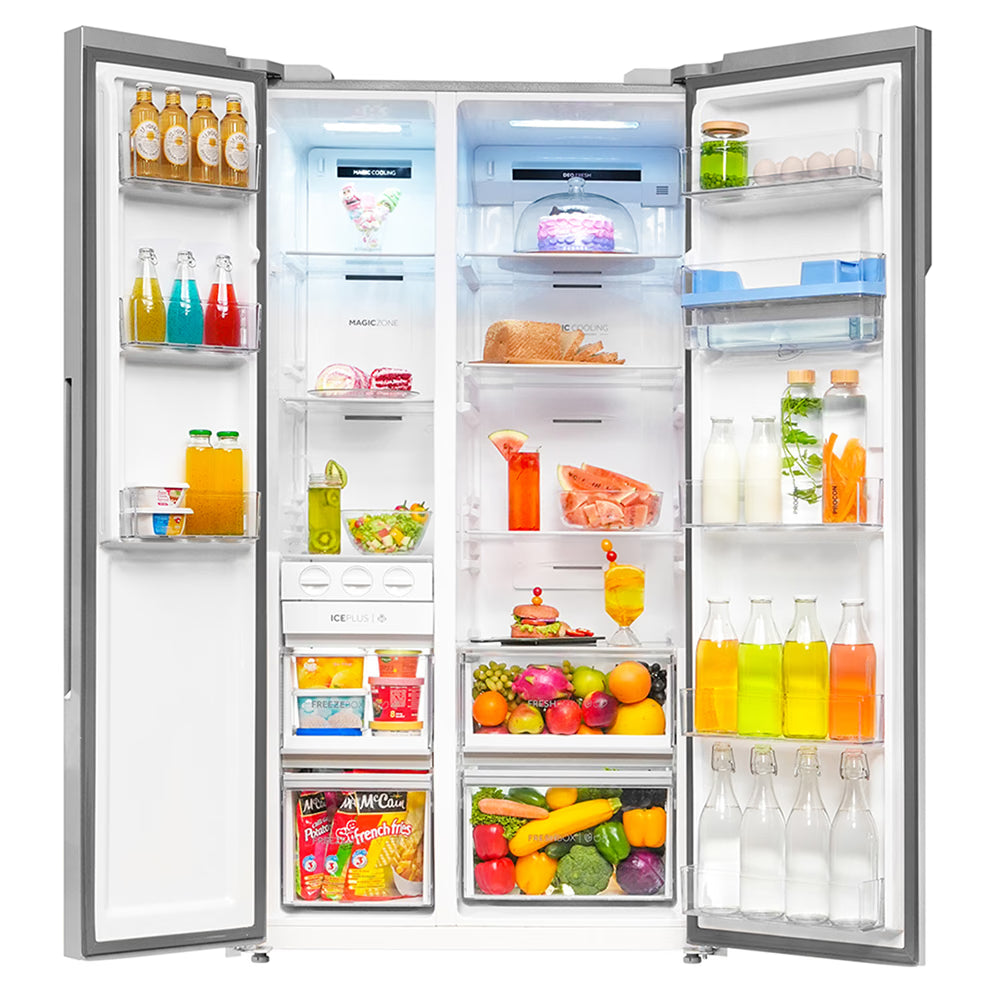 Haier 596 L 3 Star Side By Side Refrigerator with Deo Fresh Technology, Regal Steel, HRS-682WRSU1(OPENBOX)